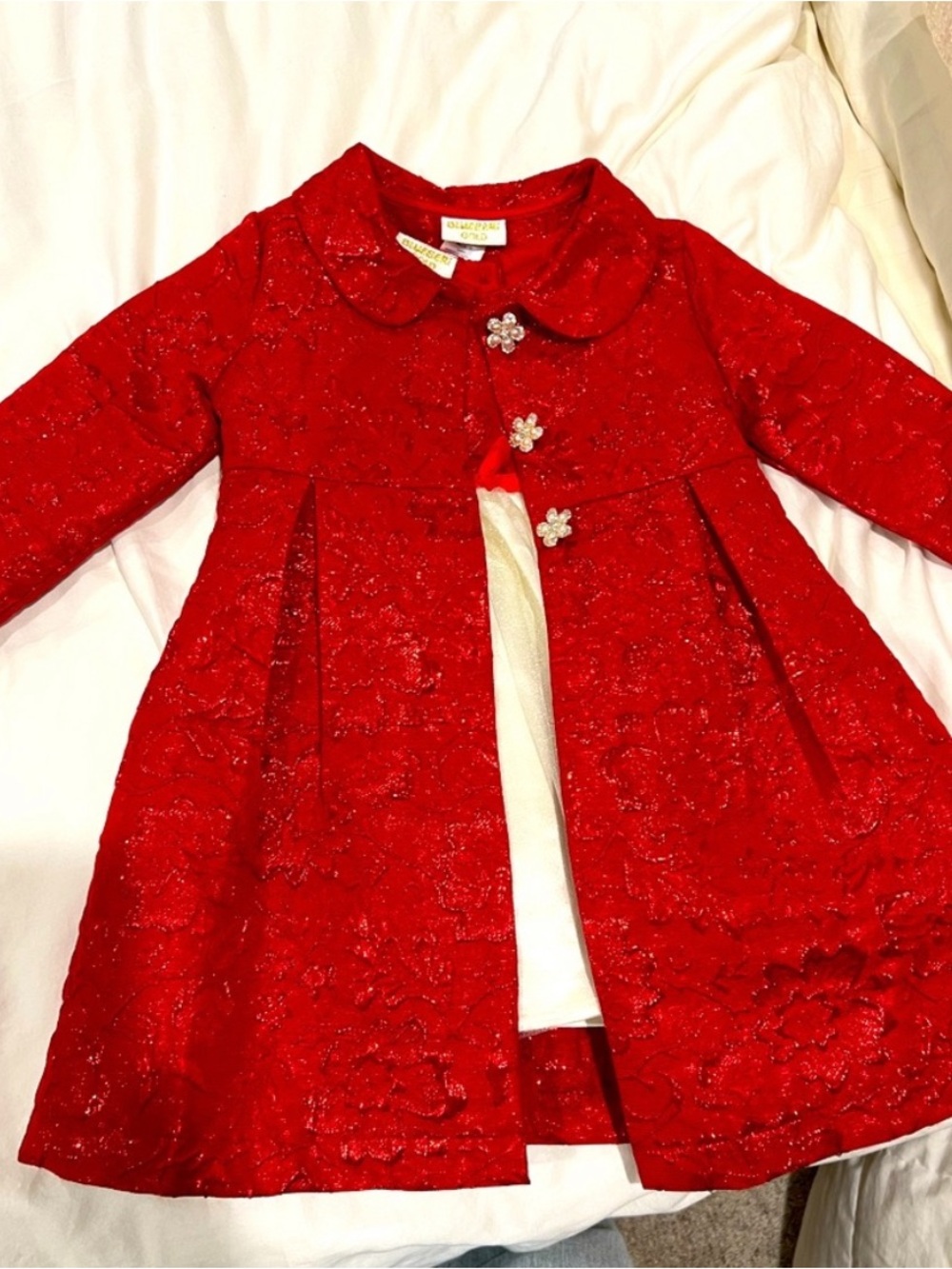 Blueberri Toddler Dress Red Sparkle Flower-Button Girls Coat